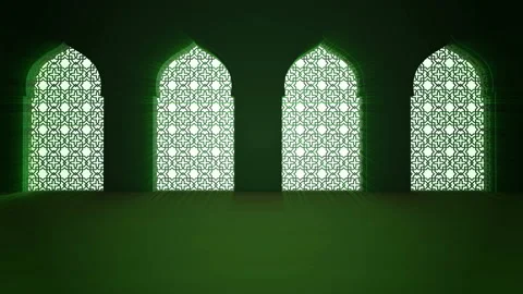 Islamic interior mosque window or door with beam of ray light coming inside. Stock Footage 105284745