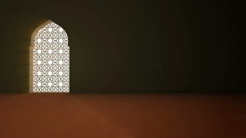 Islamic interior mosque window or door with beam of ray light coming inside. Stock Footage 105284810