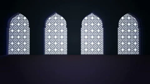Islamic interior mosque window or door with beam of ray light coming inside. Stock Footage 105284825