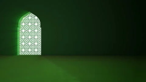 Islamic interior mosque window or door with beam of ray light coming inside. Stock Footage 105284887