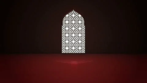 Islamic interior mosque window or door with beam of ray light coming inside. Stock Footage 105284985
