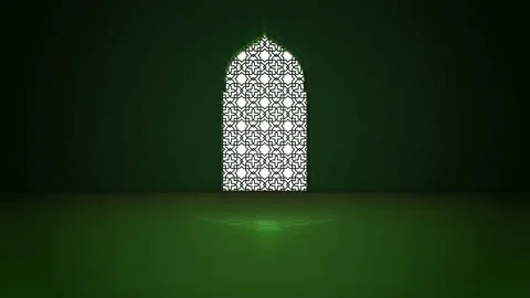 Islamic interior mosque window or door with beam of ray light coming inside. Stock Footage 105285017