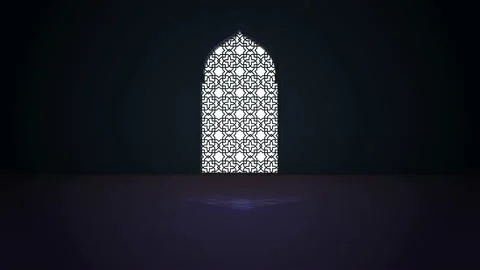 Islamic interior mosque window or door with beam of ray light coming inside. Stock Footage 105285047