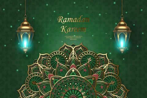 Islamic lantern and decoration pattern with elegant green starry background.. Stock Illustration