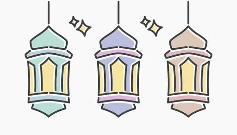 Islamic lantern cartoon flat line art. Illustrazione stock