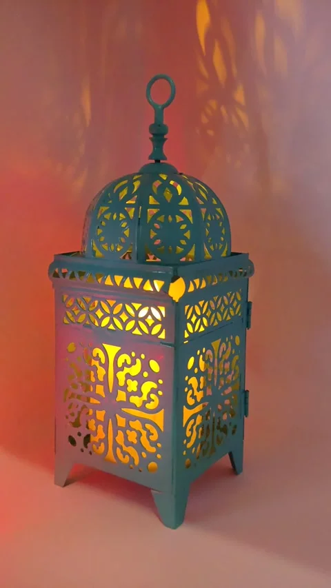 Islamic lantern lights up with colorful lights Stock Footage 330132544