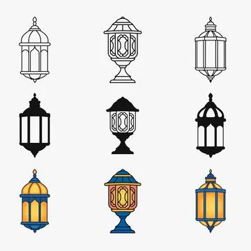 Islamic lantern outline and silhouette with isolated flat illustration Stock Illustration