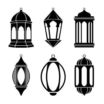 Islamic Lantern Silhouette Icon Collection Illustrazione stock