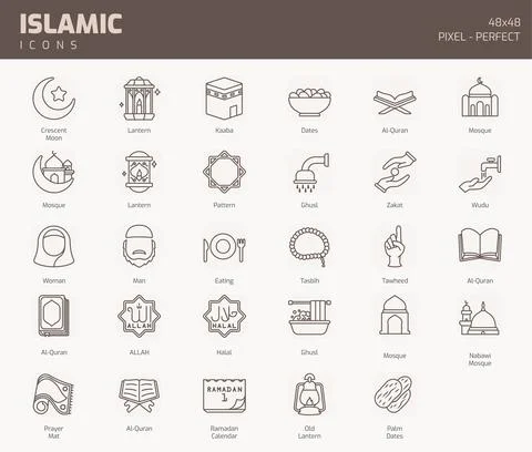 Islamic Line Icon set, Islamic holiday symbols collection, vector illustratio Stock Illustration