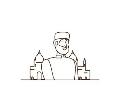Islamic man with beard and mosque building Ilustración de archivo