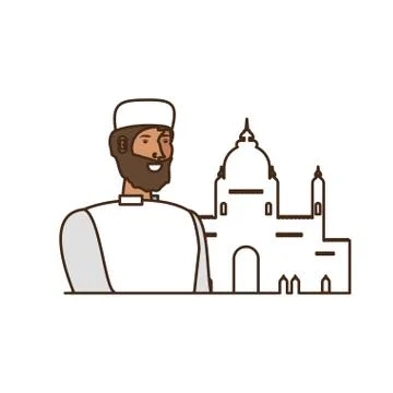 Islamic man with beard and mosque building Ilustración de archivo