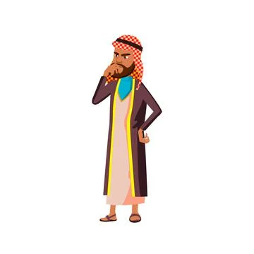Islamic man think how to solve problem cartoon vector Stock Illustration