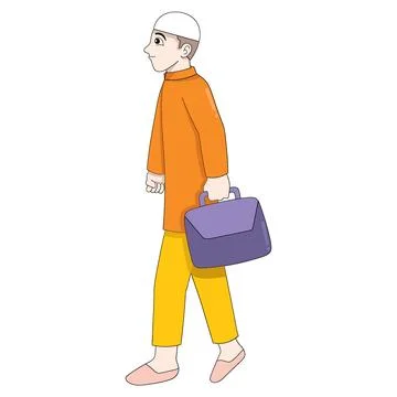 Islamic man is walking diligently to work Stock Illustration