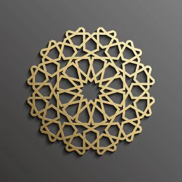 Islamic mandala 3d gold background on dark round ornament. Architecture muslim Stock Illustration