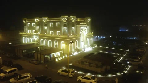 Islamic Modern Arabic Architecture Drone Night View Stock Footage 201496832