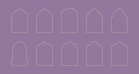 Islamic modern line arch, window, door collection. Muslim oriental frame shapes Stock Illustration