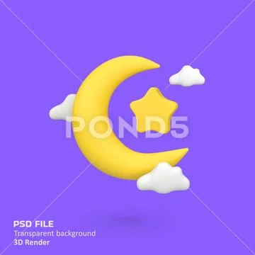 Islamic moon and star isolated 3d render icon illustration Template PSD