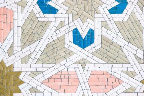 Islamic mosaic with geometric patterns, vibrant colors, and symmetry. Blue,.. Stock Photos