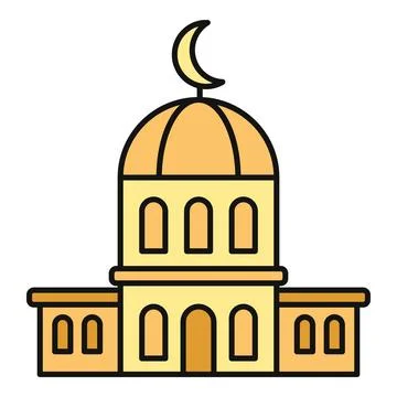 Islamic mosque building icon with crescent moon 库存插图