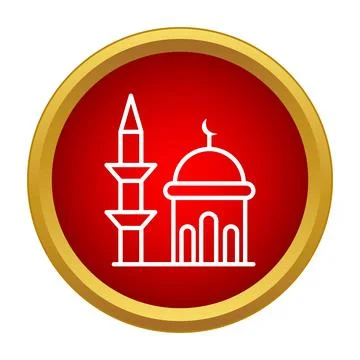 Islamic mosque building icon inside red and gold circle Stock Illustration