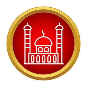 Islamic mosque building icon on red background Stock Illustration