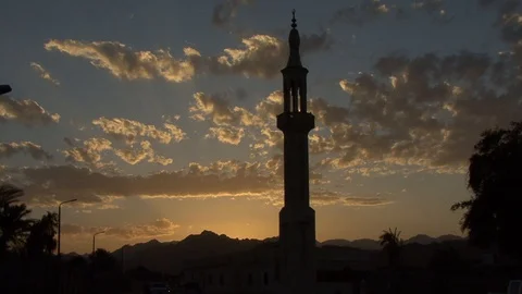 Islamic mosque in the clouds at sunset day Stock-Footage 128691601
