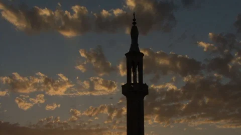 Islamic mosque in the clouds at sunset day Video stock 128692076
