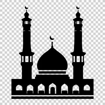 Islamic mosque with crescent moon and minarets silhouette. Stock Illustration