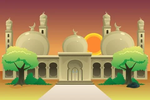 Islamic Mosque at Dusk Illustration Stock Illustration
