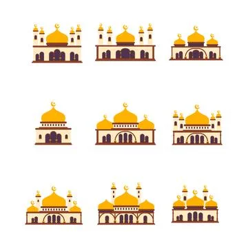 Islamic mosque icon flat style. collection of isolated cartoon illustrations Stock Illustration