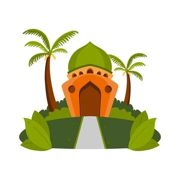 Islamic Mosque illustration for eid greeting card background design. Stock Illustration