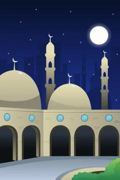 Islamic Mosque at Night Time Stock Illustration