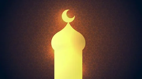 Islamic mosque silhouette animation with crescent moon on geometric pattern.. Stock Footage 333897885