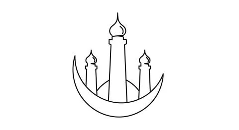 Islamic mosque silhouette with crescent moon and minarets, symbol of islam,.. Stock Illustration