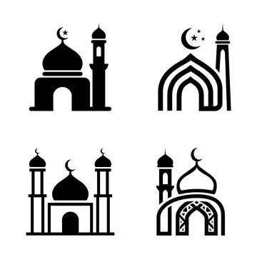 Islamic Mosque Silhouette Icon Set Vector Stock Illustration