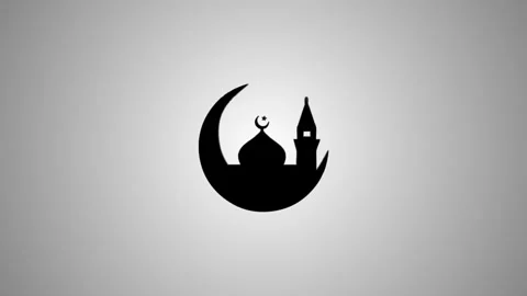 Islamic mosque silhouette inside crescent moon motion graphic with subtle l.. Stock Footage 346496255