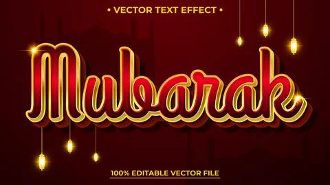 Islamic Mubarak Editable text effect Gold and Red Color Theme with Elegant .. Stock Illustration