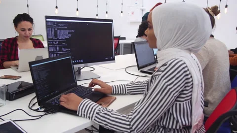 Islamic multicultural developing programmer Team Development Website design a Stock Footage 148076310