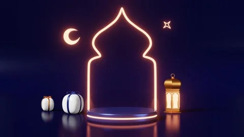 Islamic New Year podium glowing scene Ramadan product advertising 3d animation Stock Footage