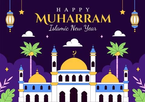 Islamic New Year Vector Illustration With Mosque, Crescent, Lantern, and Mu.. 스톡 일러스트