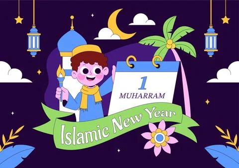 Islamic New Year Vector Illustration With Mosque, Crescent, Lantern, and Mu.. イラスト素材