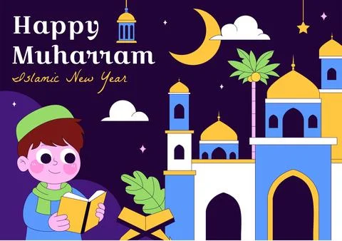 Islamic New Year Vector Illustration With Mosque, Crescent, Lantern, and Mu.. 스톡 일러스트