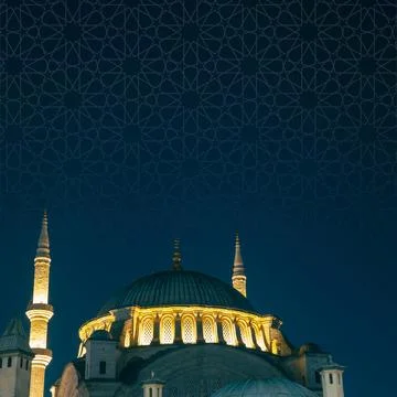 Islamic or ramadan concept image. Nuruosmaniye Mosque with islamic pattern. Stock Photos