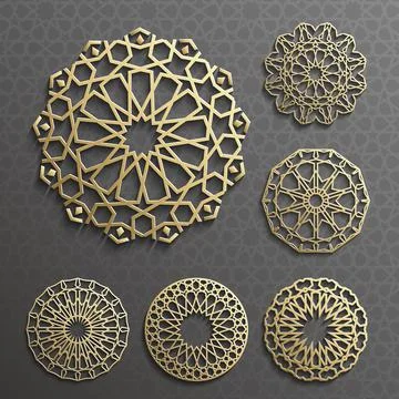 Islamic ornament vector , persian motiff . 3d ramadan round pattern elements 스톡 일러스트