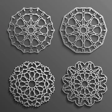Islamic ornament vector , persian motiff . 3d ramadan round pattern elements Stock Illustration