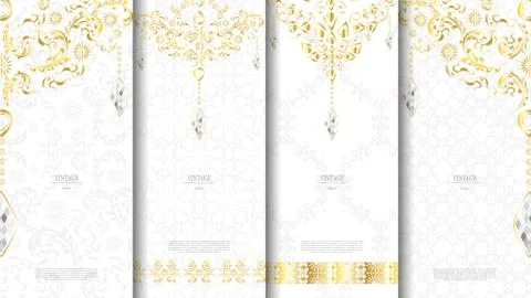 Islamic pattern element concept template white and gold texture vintage backg Stock Illustration