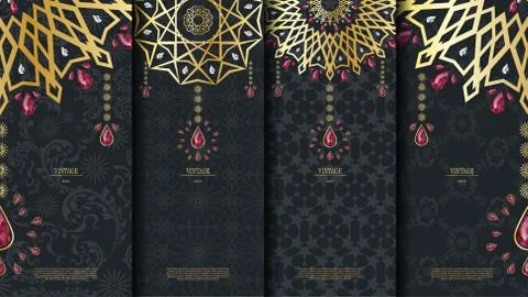 Islamic pattern element concept template with ruby vintage dark background an Stock Illustration