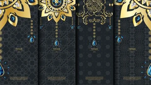 Islamic pattern element concept template with emerald vintage dark background Stock Illustration