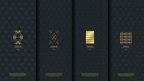 Islamic pattern element concept template with gold vintage logo in dark backg Stock Illustration