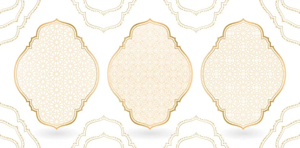 Islamic pattern with frame and golden line, isolated white background Stock Illustration